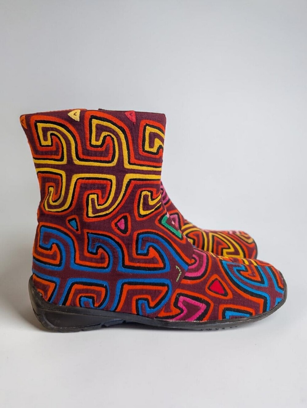 Motalas Handmade Tribal Art Zip Boots Colorful Geometric Mola Style Shoes EU 36